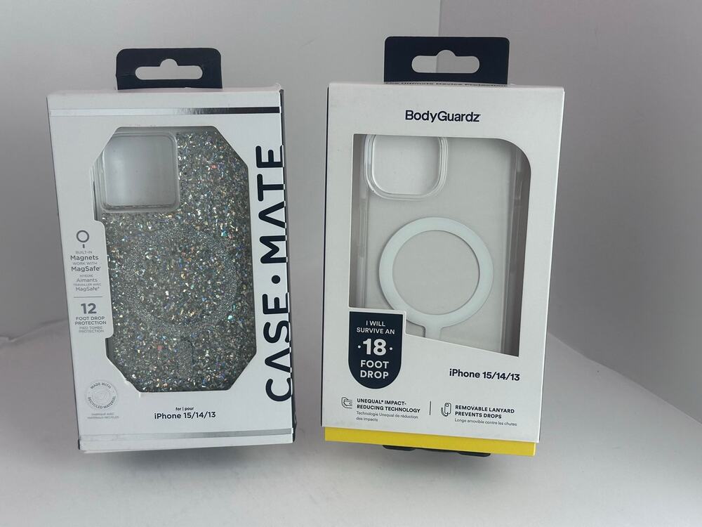 Case-Mate/BodyGuardz Case for iPhone 15/14/13 MagSafe Glitter/Clear Bundle NWT